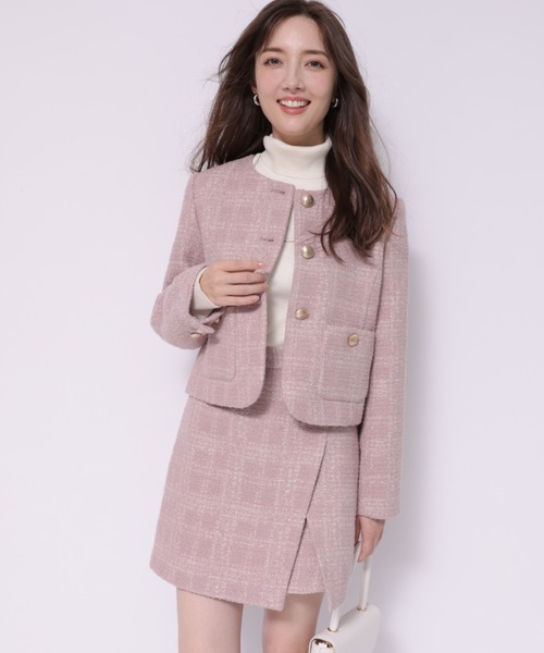 Apuweiser-riche（アプワイザーリッシェ）の「ノーカラーツイードジャケット（その他アウター・レディース・ピンク/ブラック/ホワイト・2/1）」の6枚目の写真