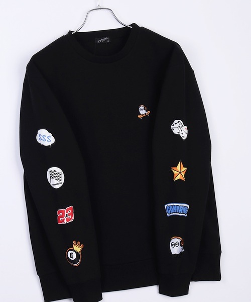 WESTSEA（ウエストシー）の「スケボーおばけ 刺繍 袖プリント 裏起毛 長袖トレーナー（スウェット・メンズ・ブラック/ホワイト・L/M）」の8枚目の写真