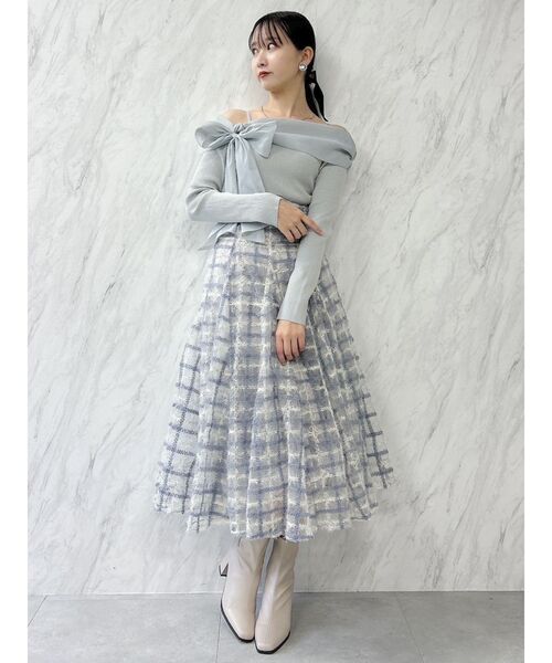 dazzlin（ダズリン）の「ビックリボンオフショルニットプルオーバー（ニット/セーター・レディース・チャコールグレー/ブラック/ピンク/ブルー・FREE）」の14枚目の写真