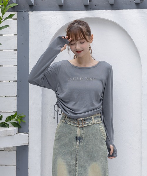 3.3 Field Trip （3.3フィールドトリップ）の「3.3 Field Trip／シャーリングロゴ長袖T（Tシャツ/カットソー・レディース・チャコール/ブルー・FREE）」の2枚目の写真