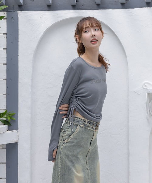 3.3 Field Trip （3.3フィールドトリップ）の「3.3 Field Trip／シャーリングロゴ長袖T（Tシャツ/カットソー・レディース・チャコール/ブルー・FREE）」の4枚目の写真