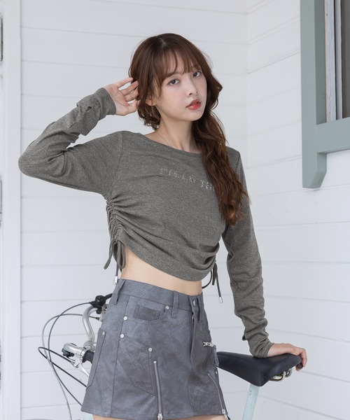 3.3 Field Trip （3.3フィールドトリップ）の「3.3 Field Trip／シャーリングロゴ長袖T（Tシャツ/カットソー・レディース・チャコール/ブルー・FREE）」の12枚目の写真