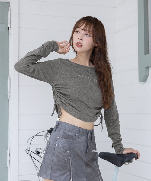 3.3 Field Trip （3.3フィールドトリップ）の「3.3 Field Trip／シャーリングロゴ長袖T（Tシャツ/カットソー・レディース・チャコール/ブルー・FREE）」の13枚目の写真