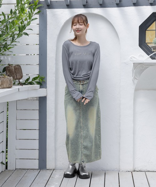 3.3 Field Trip （3.3フィールドトリップ）の「3.3 Field Trip／シャーリングロゴ長袖T（Tシャツ/カットソー・レディース・チャコール/ブルー・FREE）」の16枚目の写真