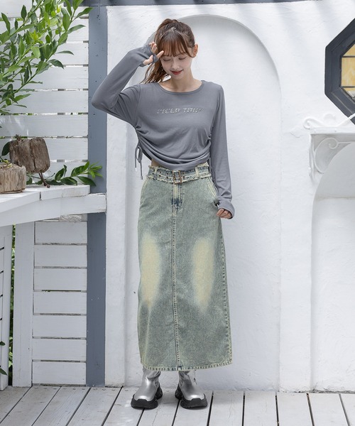 3.3 Field Trip （3.3フィールドトリップ）の「3.3 Field Trip／シャーリングロゴ長袖T（Tシャツ/カットソー・レディース・チャコール/ブルー・FREE）」の5枚目の写真