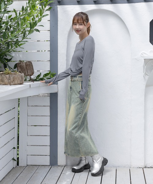 3.3 Field Trip （3.3フィールドトリップ）の「3.3 Field Trip／シャーリングロゴ長袖T（Tシャツ/カットソー・レディース・チャコール/ブルー・FREE）」の7枚目の写真