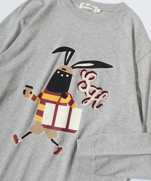 FUNALIVE（ファンアライブ）の「SHABBY　プリント長袖Tee unisex（Tシャツ/カットソー・メンズ・ブラック/ホワイト系1/ホワイト系2/グレー系3/オフホワイト/杢グレー/ベージュ系1/ブルー系2/ホワイト系3/ブラック系1/ベージュ系2/ブルー系3・S/M/L/XL）」の7枚目の写真