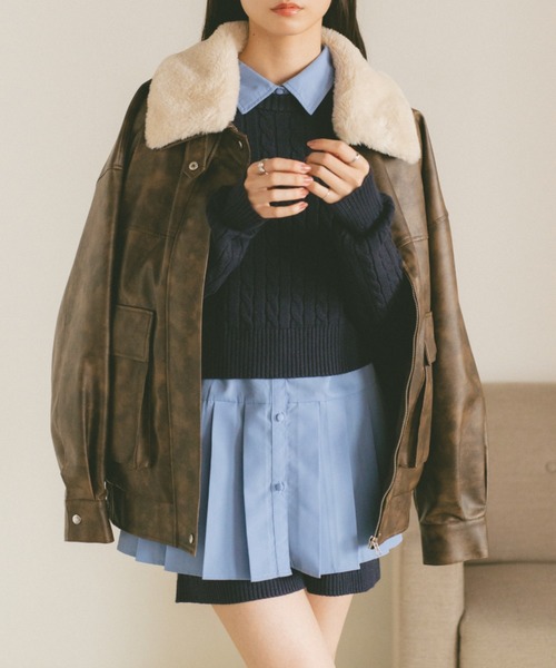 レザージャケット/ファー取り外し可能（ライダースジャケット