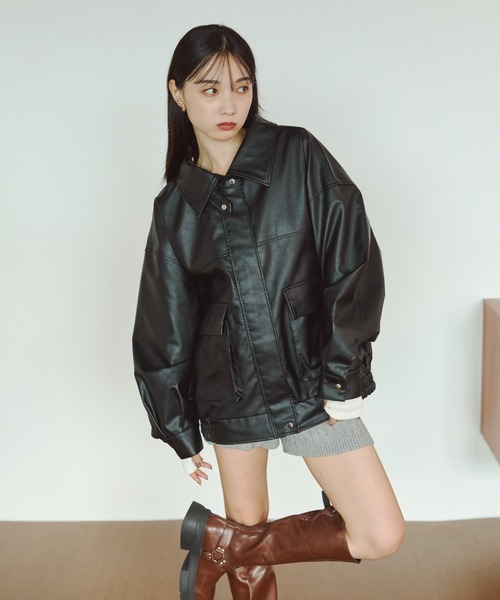 OEW 黒 レザー ファー ジャケット 1230466_info_20211026_095147_1