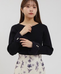 ASTORIA ODIER | 袖ファーヤーン リブニットプルオーバー(ニット/セーター)