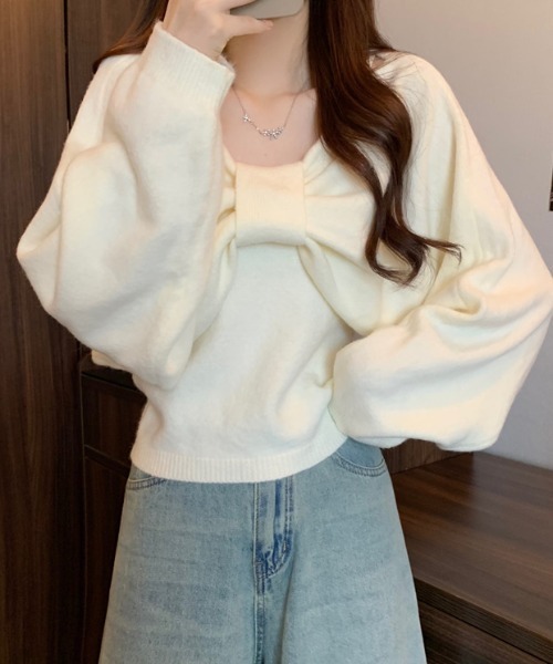 【セール】リボンデザインニットボレロ＆キャミ２点セット（ニット/セーター）｜Gs（ジーエス）