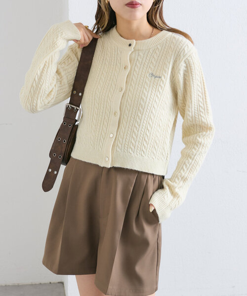 w closet（ダブルクローゼット）の「【７色展開】ケーブル刺繍カーディガン（カーディガン/ボレロ・レディース・パープル/ネイビー/レッド/オフホワイト/グレー/イエロー/ブルー・FREE）」の7枚目の写真