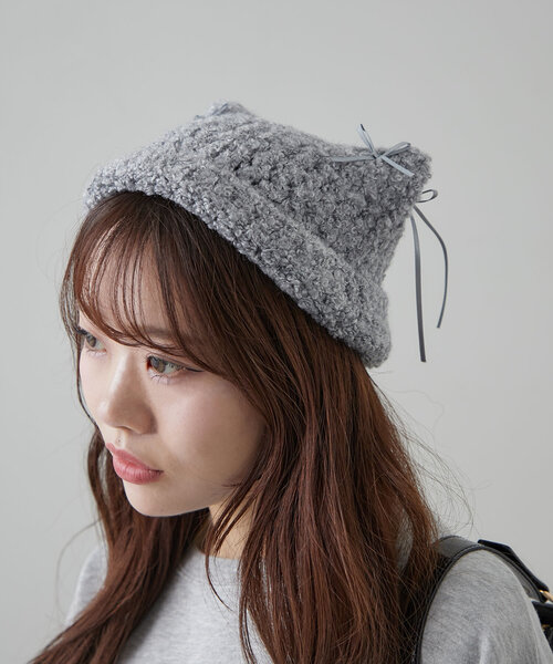 OLIVE des OLIVE（オリーブデオリーブ）の「【完売カラー再販開始！】リボン付き猫耳ワッチ（ニットキャップ/ビーニー・レディース・アイボリー/ブラック/チャコールグレー・FREE）」の11枚目の写真