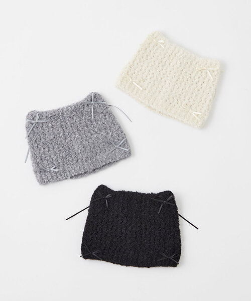 OLIVE des OLIVE（オリーブデオリーブ）の「【完売カラー再販開始！】リボン付き猫耳ワッチ（ニットキャップ/ビーニー・レディース・アイボリー/ブラック/チャコールグレー・FREE）」の13枚目の写真