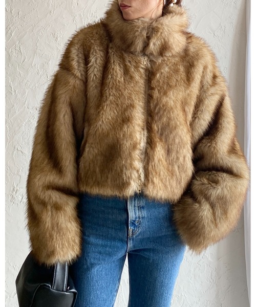 【セール】スタンドネックショート丈ダブルジップフェイクファージャケットコート（ブルゾン）｜She's Closet（シーズクローゼット）