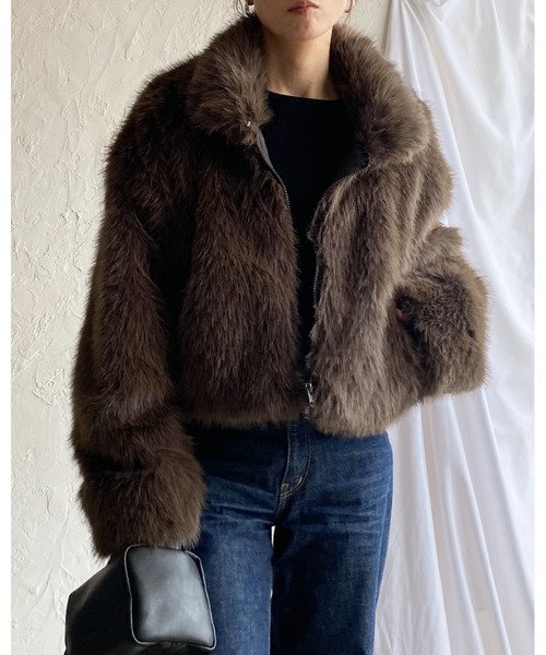 【セール】スタンドネックショート丈ダブルジップフェイクファージャケットコート（ブルゾン）｜She's Closet（シーズクローゼット）