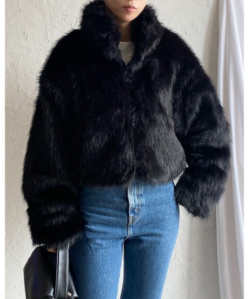 【セール】スタンドネックショート丈ダブルジップフェイクファージャケットコート（ブルゾン）｜She's Closet（シーズクローゼット）