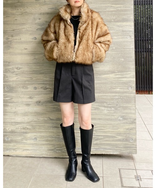 【セール】スタンドネックショート丈ダブルジップフェイクファージャケットコート（ブルゾン）｜She's Closet（シーズクローゼット）