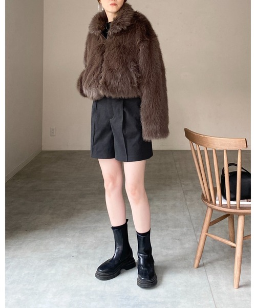 【セール】スタンドネックショート丈ダブルジップフェイクファージャケットコート（ブルゾン）｜She's Closet（シーズクローゼット）