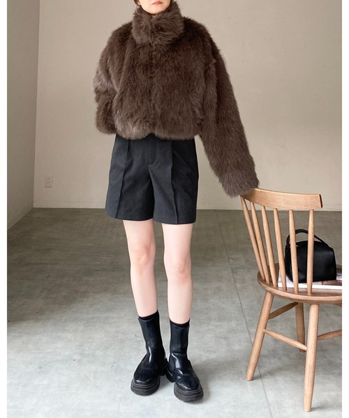 【セール】スタンドネックショート丈ダブルジップフェイクファージャケットコート（ブルゾン）｜She's Closet（シーズクローゼット）