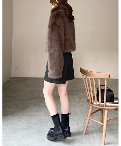 【セール】スタンドネックショート丈ダブルジップフェイクファージャケットコート（ブルゾン）｜She's Closet（シーズクローゼット）