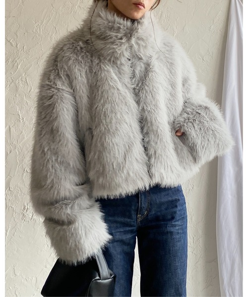 【セール】スタンドネックショート丈ダブルジップフェイクファージャケットコート（ブルゾン）｜She's Closet（シーズクローゼット）