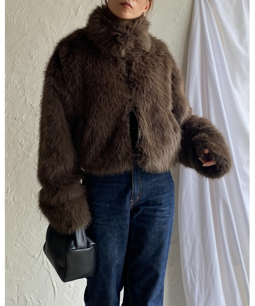 【セール】スタンドネックショート丈ダブルジップフェイクファージャケットコート（ブルゾン）｜She's Closet（シーズクローゼット）