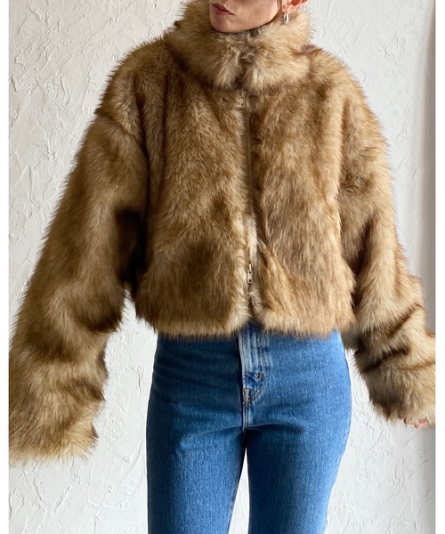 【セール】スタンドネックショート丈ダブルジップフェイクファージャケットコート（ブルゾン）｜She's Closet（シーズクローゼット）