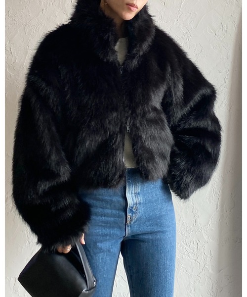 【セール】スタンドネックショート丈ダブルジップフェイクファージャケットコート（ブルゾン）｜She's Closet（シーズクローゼット）