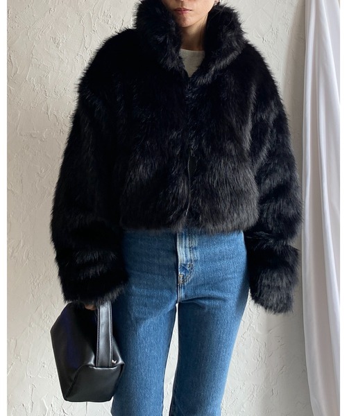 【セール】スタンドネックショート丈ダブルジップフェイクファージャケットコート（ブルゾン）｜She's Closet（シーズクローゼット）