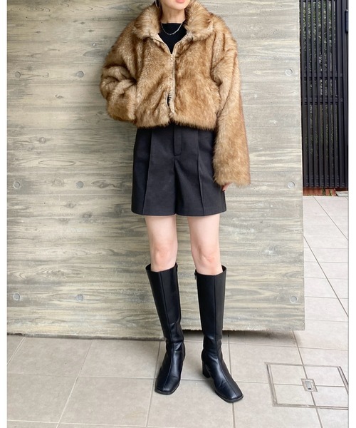 【セール】スタンドネックショート丈ダブルジップフェイクファージャケットコート（ブルゾン）｜She's Closet（シーズクローゼット）