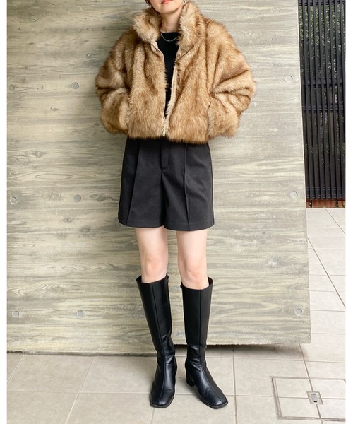 【セール】スタンドネックショート丈ダブルジップフェイクファージャケットコート（ブルゾン）｜She's Closet（シーズクローゼット）