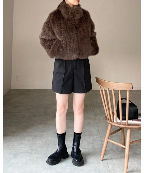 【セール】スタンドネックショート丈ダブルジップフェイクファージャケットコート（ブルゾン）｜She's Closet（シーズクローゼット）