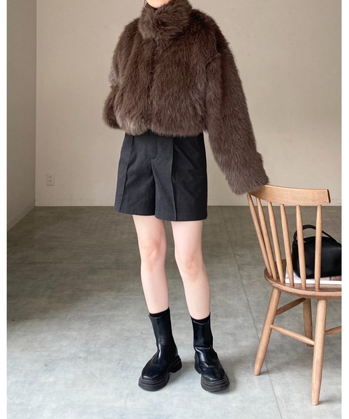 【セール】スタンドネックショート丈ダブルジップフェイクファージャケットコート（ブルゾン）｜She's Closet（シーズクローゼット）