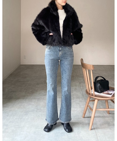 【セール】スタンドネックショート丈ダブルジップフェイクファージャケットコート（ブルゾン）｜She's Closet（シーズクローゼット）