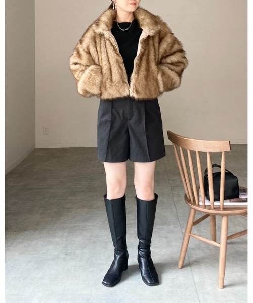【セール】スタンドネックショート丈ダブルジップフェイクファージャケットコート（ブルゾン）｜She's Closet（シーズクローゼット）