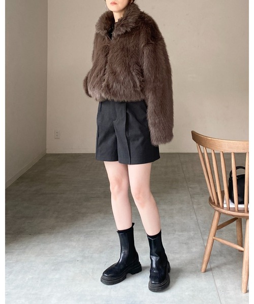 【セール】スタンドネックショート丈ダブルジップフェイクファージャケットコート（ブルゾン）｜She's Closet（シーズクローゼット）