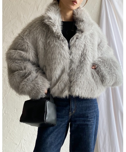 【セール】スタンドネックショート丈ダブルジップフェイクファージャケットコート（ブルゾン）｜She's Closet（シーズクローゼット）