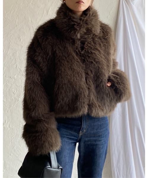 【セール】スタンドネックショート丈ダブルジップフェイクファージャケットコート（ブルゾン）｜She's Closet（シーズクローゼット）