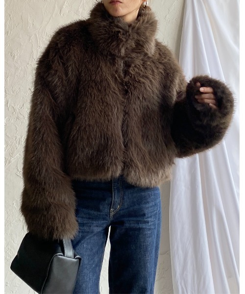 【セール】スタンドネックショート丈ダブルジップフェイクファージャケットコート（ブルゾン）｜She's Closet（シーズクローゼット）