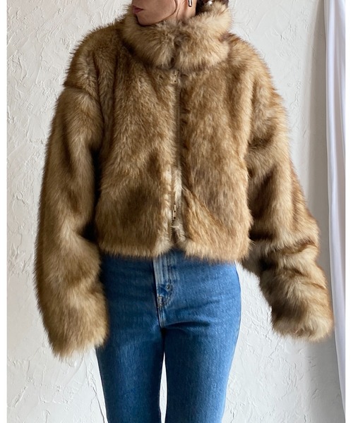 【セール】スタンドネックショート丈ダブルジップフェイクファージャケットコート（ブルゾン）｜She's Closet（シーズクローゼット）