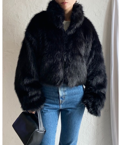 【セール】スタンドネックショート丈ダブルジップフェイクファージャケットコート（ブルゾン）｜She's Closet（シーズクローゼット）