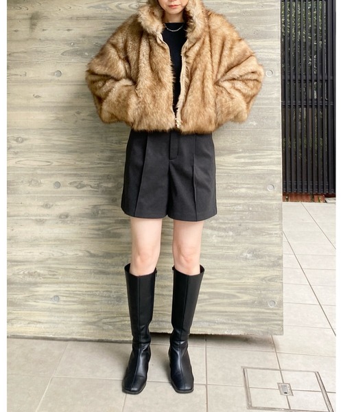 【セール】スタンドネックショート丈ダブルジップフェイクファージャケットコート（ブルゾン）｜She's Closet（シーズクローゼット）