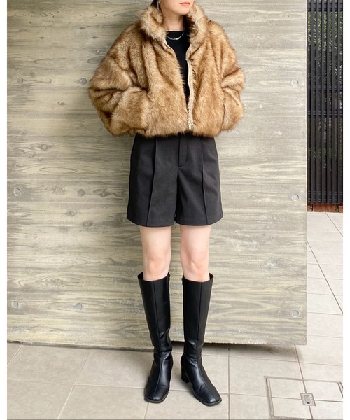 【セール】スタンドネックショート丈ダブルジップフェイクファージャケットコート（ブルゾン）｜She's Closet（シーズクローゼット）