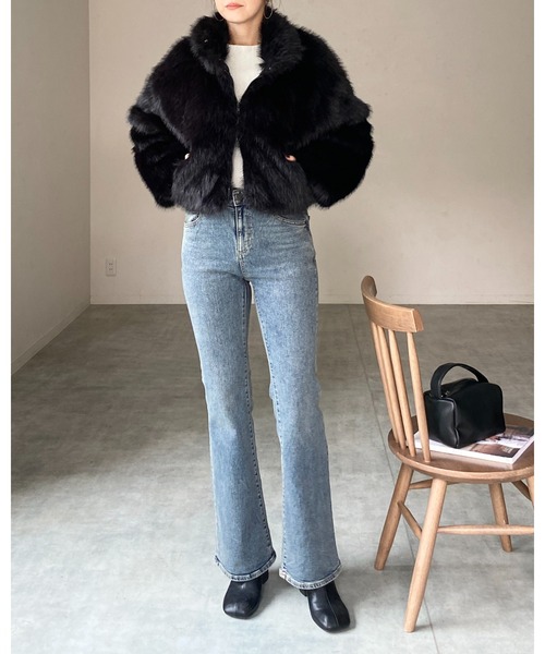 【セール】スタンドネックショート丈ダブルジップフェイクファージャケットコート（ブルゾン）｜She's Closet（シーズクローゼット）