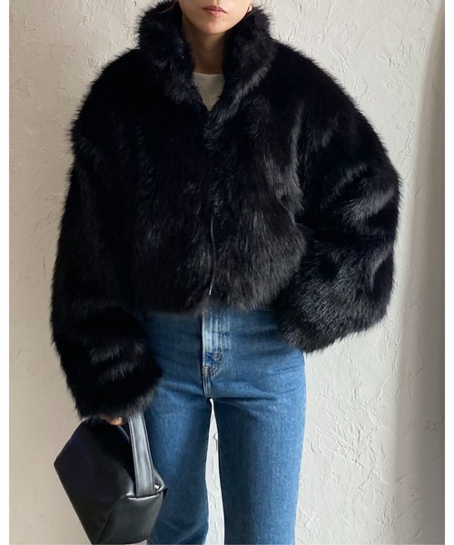 【セール】スタンドネックショート丈ダブルジップフェイクファージャケットコート（ブルゾン）｜She's Closet（シーズクローゼット）