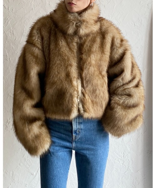 【セール】スタンドネックショート丈ダブルジップフェイクファージャケットコート（ブルゾン）｜She's Closet（シーズクローゼット）