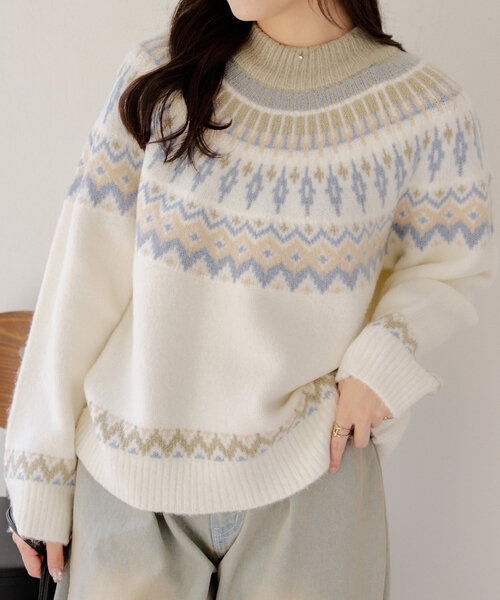 Another Branch olive des olive（アナザーブランチオリーブデオリーブ）の「球心ジャガードプルオーバー（ニット/セーター・レディース・グレー/ピンク/ミント・FREE）」の3枚目の写真