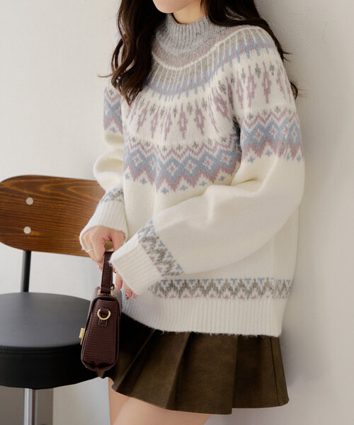 Another Branch olive des olive（アナザーブランチオリーブデオリーブ）の「球心ジャガードプルオーバー（ニット/セーター・レディース・グレー/ピンク/ミント・FREE）」の5枚目の写真