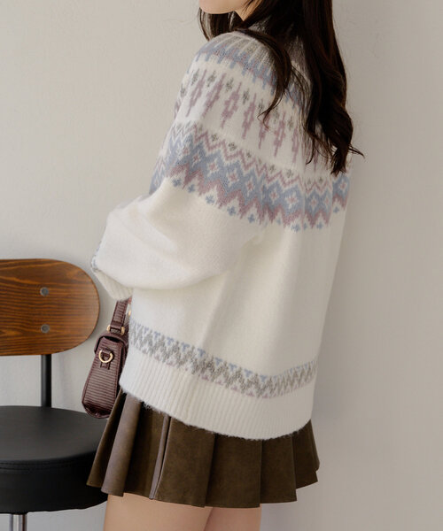 Another Branch olive des olive（アナザーブランチオリーブデオリーブ）の「球心ジャガードプルオーバー（ニット/セーター・レディース・グレー/ピンク/ミント・FREE）」の6枚目の写真